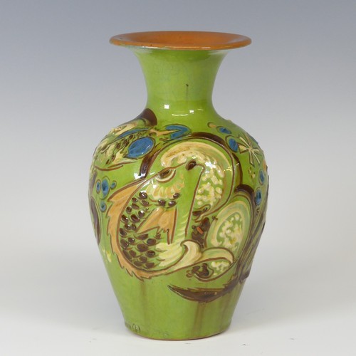 98 - A C. H. Brannam pottery Vase, late 19th century, decorated in colours with fish motif indistinctly s... 