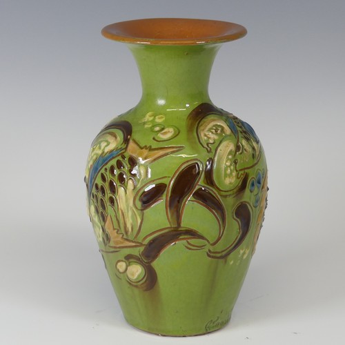 98 - A C. H. Brannam pottery Vase, late 19th century, decorated in colours with fish motif indistinctly s... 