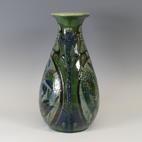 64 - A C.H. Brannam Pottery two-handled Vase, dated 1903, decorated in coloured enamels, with fish motif ... 