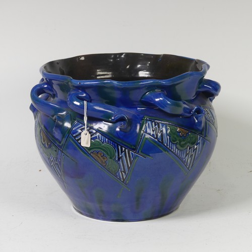 100 - A C. H. Brannam Barum pottery&nbsp;Jardini&egrave;re, early 20th Century, with twisted handles, deco... 