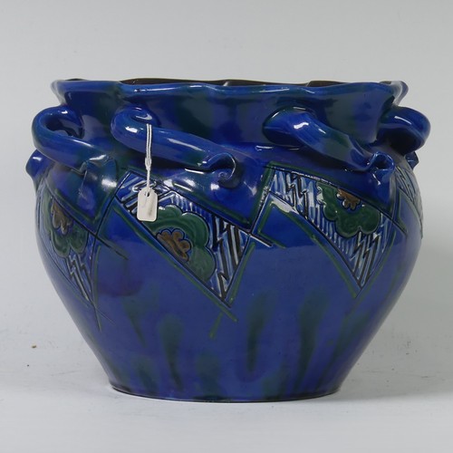 100 - A C. H. Brannam Barum pottery&nbsp;Jardini&egrave;re, early 20th Century, with twisted handles, deco... 
