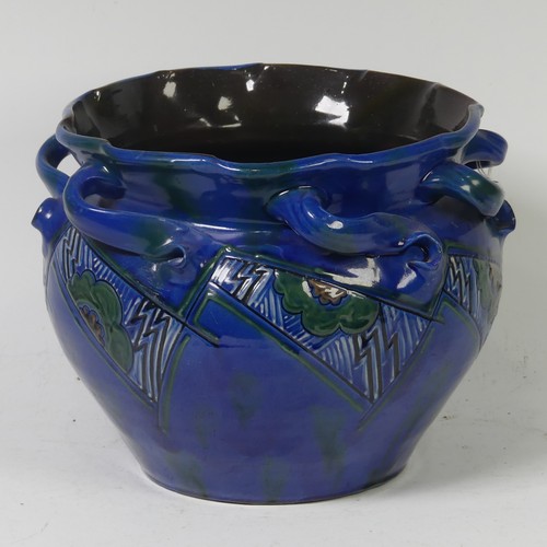 100 - A C. H. Brannam Barum pottery&nbsp;Jardini&egrave;re, early 20th Century, with twisted handles, deco... 