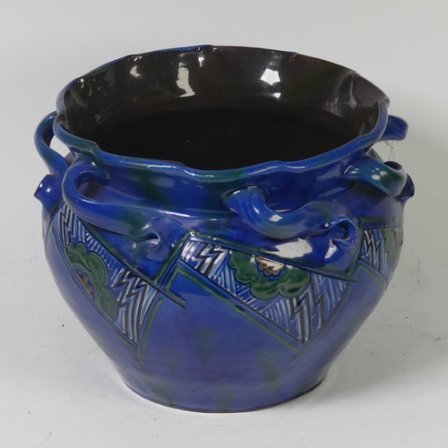 100 - A C. H. Brannam Barum pottery&nbsp;Jardini&egrave;re, early 20th Century, with twisted handles, deco... 