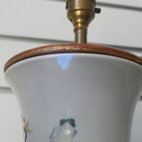 26 - A Chinese porcelain famille rose vase, 19th century, of baluster form, converted to a table lamp, de... 