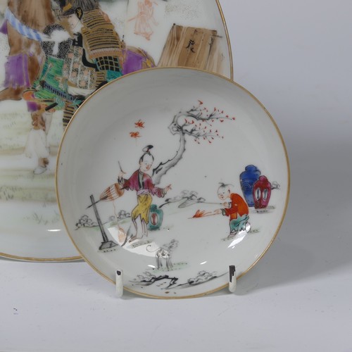 57 - A pair of Japanese porcelain plates, Meiji period, with Samurai preparing for battle scenes, painted... 