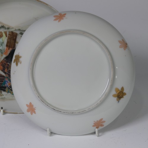57 - A pair of Japanese porcelain plates, Meiji period, with Samurai preparing for battle scenes, painted... 