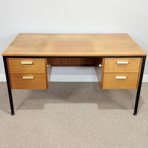 17 - A mid-20th century style teak office Desk, possibly by Abbess, W 136 cm x H 71 cm x D 75 cm.... 