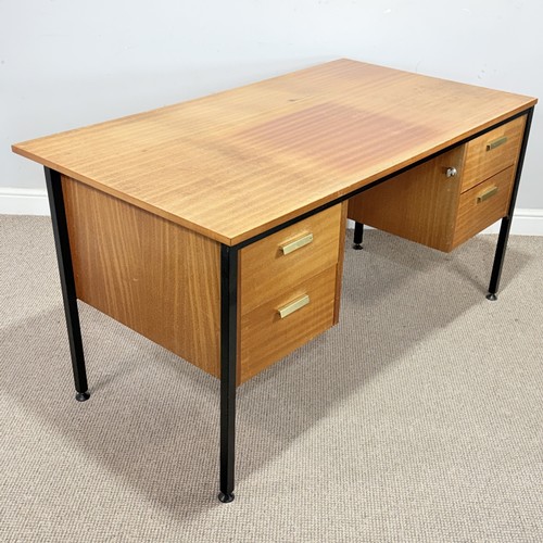 17 - A mid-20th century style teak office Desk, possibly by Abbess, W 136 cm x H 71 cm x D 75 cm.... 
