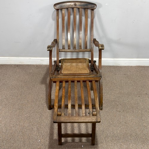 52 - White Star Line; Steamer Deckchair, RMS Titanic era, the beech wood frame incised with a five-pointe... 