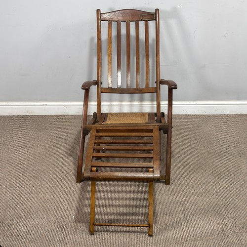 53 - An early 20th century Steamer Deckchair, possibly Cunard White Star Line, RMS Queen Mary era, with c... 