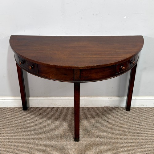 43 - An unusual early 19th century mahogany demi-lune side Table, the frieze inset with two small drawers... 