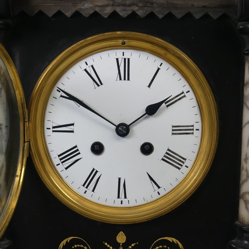 45 - A Victorian slate and marble mantel Clock, presented to ''Lieutenant Colonel Culbard, Elgin'', with ... 