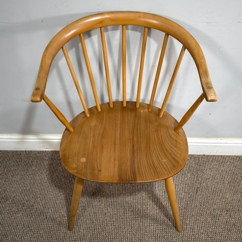 9 - Lucian Ercolani for Ercol; a set of three blonde elm and beech No.338 'Cowhorn' Chairs, W 56 cm x H ... 