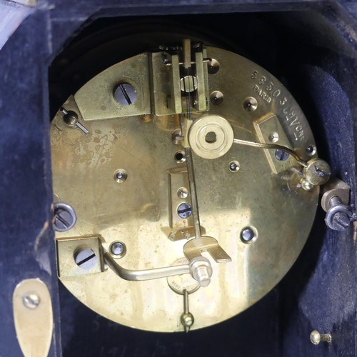 39 - A late 19th century Boulle type mantle Clock, the circular white dial applied with Roman numeral hou... 