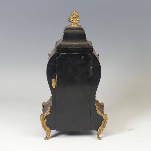 39 - A late 19th century Boulle type mantle Clock, the circular white dial applied with Roman numeral hou... 