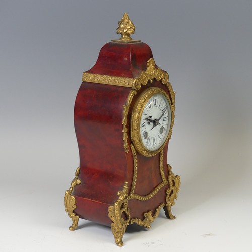 39 - A late 19th century Boulle type mantle Clock, the circular white dial applied with Roman numeral hou... 