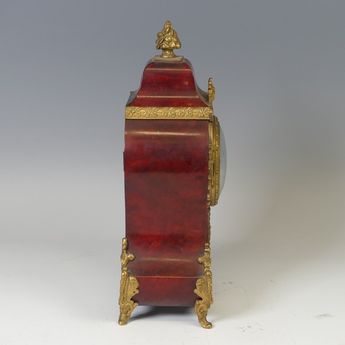 39 - A late 19th century Boulle type mantle Clock, the circular white dial applied with Roman numeral hou... 