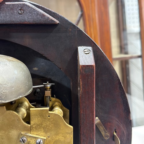 40 - An unusual 19th century mahogany drop dial wall Clock, the white circular dial applied with Roman nu... 
