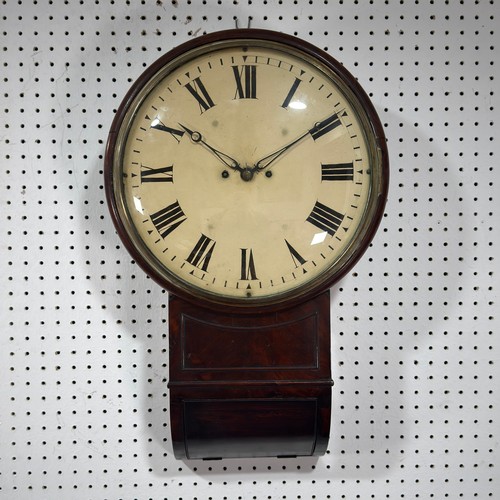 59 - An unusual Regency mahogany drop dial wall Clock, early 19th century, the eight-day double fusee twi... 