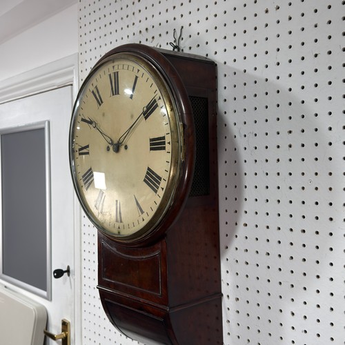 59 - An unusual Regency mahogany drop dial wall Clock, early 19th century, the eight-day double fusee twi... 