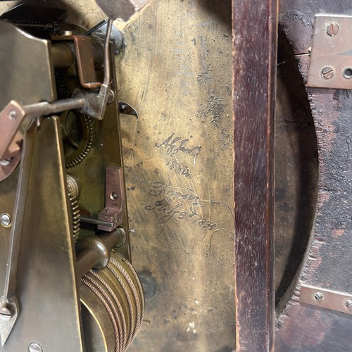 59 - An unusual Regency mahogany drop dial wall Clock, early 19th century, the eight-day double fusee twi... 