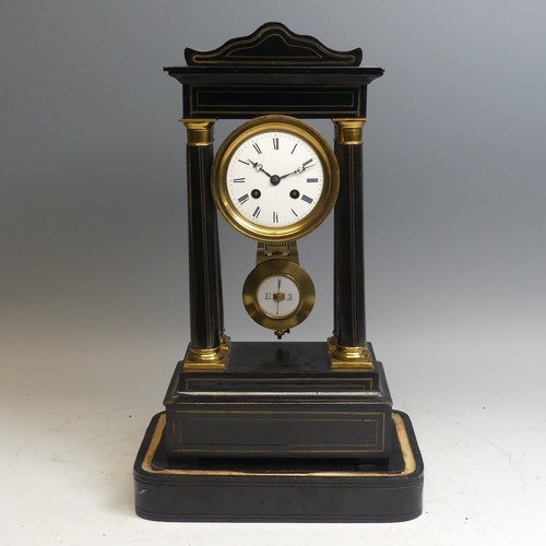 42 - A late 19th century French ebonised Portico Clock, with Japy Freres eight-day movement striking on b... 