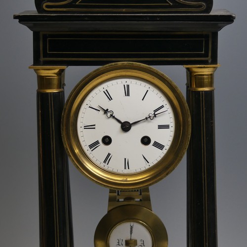 42 - A late 19th century French ebonised Portico Clock, with Japy Freres eight-day movement striking on b... 