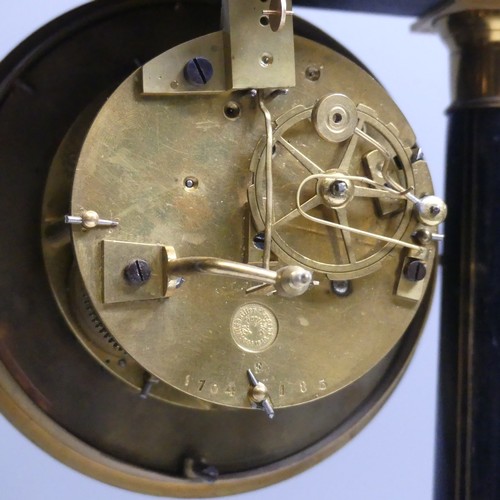 42 - A late 19th century French ebonised Portico Clock, with Japy Freres eight-day movement striking on b... 