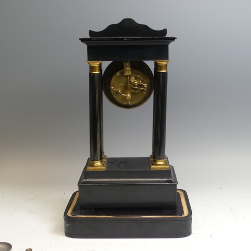 42 - A late 19th century French ebonised Portico Clock, with Japy Freres eight-day movement striking on b... 