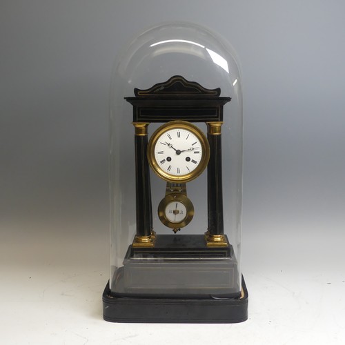 42 - A late 19th century French ebonised Portico Clock, with Japy Freres eight-day movement striking on b... 