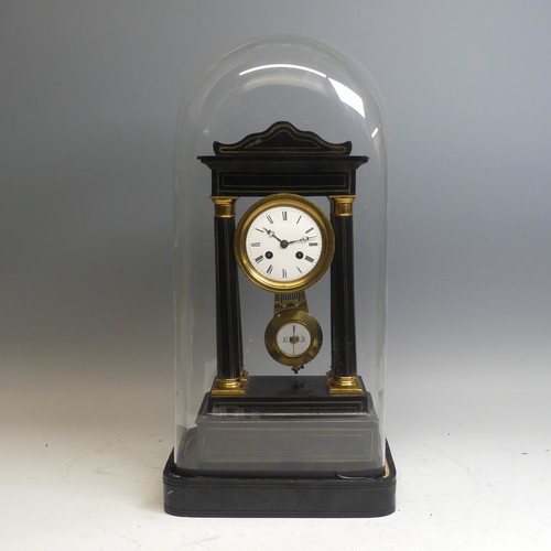 42 - A late 19th century French ebonised Portico Clock, with Japy Freres eight-day movement striking on b... 