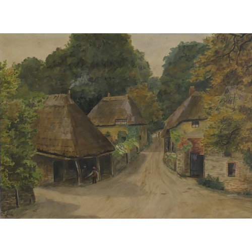 54 - C. Ann Smith (Contemporary), church-yard scene, pencil and crayon, signed lower right, 23.5 x 33.5cm... 