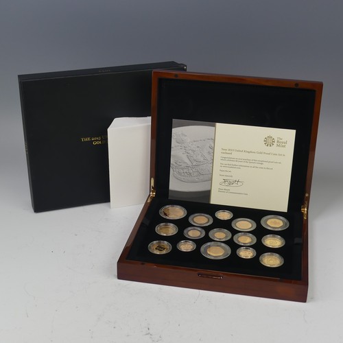 The Royal Mint 2013 United Kingdom gold proof coin Set, comprising commemorative £5 Coronation 60th Anniversary, £2 Guinea 350th Anniversary, £2 London Underground Roundel, £2 London Underground Train, £1 Floral Emblems of England, £1 Floral Emblems of Wales, 50p Royal Arms, and definitives £2 - 1p, total weight 243.378g, in fitted presentation case with certificate no. 35 of 60, with outer card box.