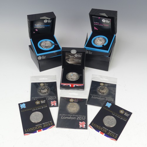 471 - The Royal Mint 2012 Olympics, Paralympics and 2011 Countdown to the Olympics silver proof £5 Coins, ... 