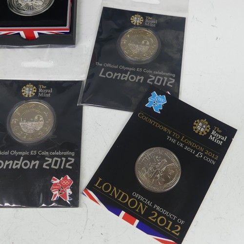 471 - The Royal Mint 2012 Olympics, Paralympics and 2011 Countdown to the Olympics silver proof £5 Coins, ... 