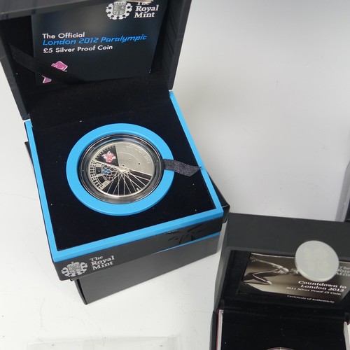 471 - The Royal Mint 2012 Olympics, Paralympics and 2011 Countdown to the Olympics silver proof £5 Coins, ... 