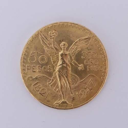 494 - Mexico; A 50 Pesos 'Centenario' gold (.900) Coin, dated 1947, 41.7g.