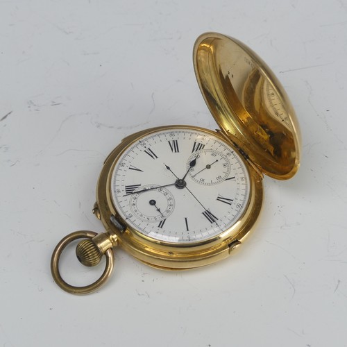170 - An 18ct gold hunter cased Chronograph quarter repeating Pocket Watch, the white enamel dial with Rom... 