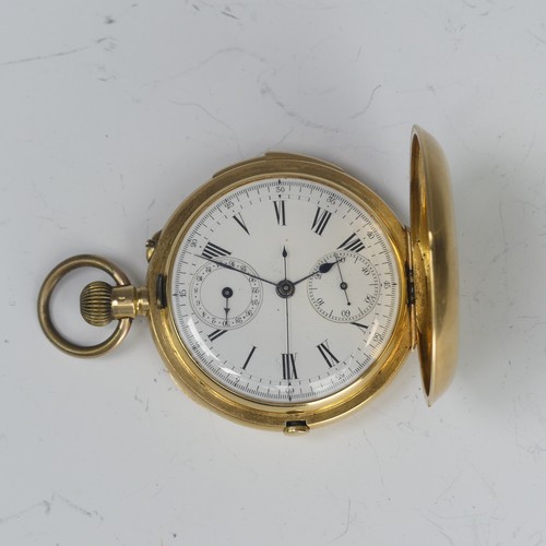 170 - An 18ct gold hunter cased Chronograph quarter repeating Pocket Watch, the white enamel dial with Rom... 