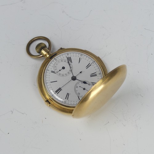 170 - An 18ct gold hunter cased Chronograph quarter repeating Pocket Watch, the white enamel dial with Rom... 