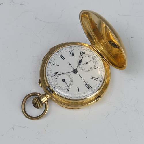 170 - An 18ct gold hunter cased Chronograph quarter repeating Pocket Watch, the white enamel dial with Rom... 