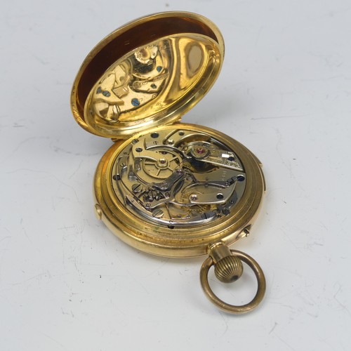 170 - An 18ct gold hunter cased Chronograph quarter repeating Pocket Watch, the white enamel dial with Rom... 