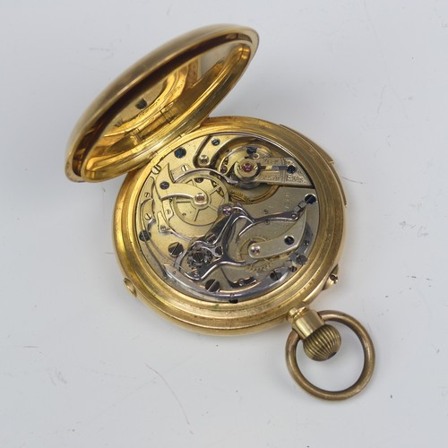 170 - An 18ct gold hunter cased Chronograph quarter repeating Pocket Watch, the white enamel dial with Rom... 