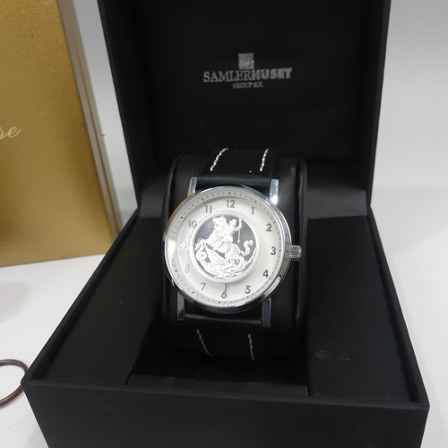 469 - A cased Samlerhuset stainless steel quartz Wristwatch, the dial set in the centre with a silver sove... 