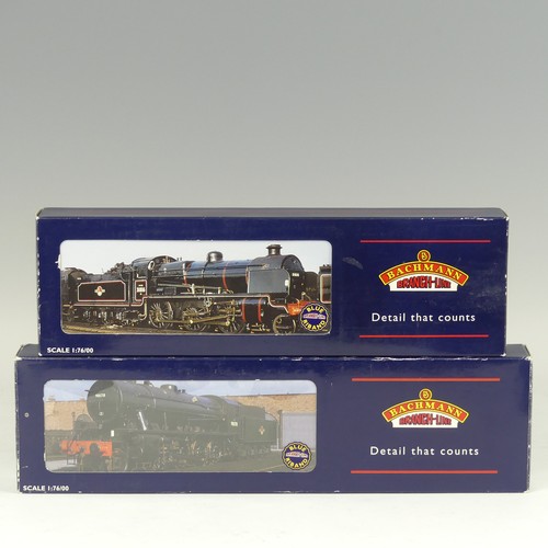 Bachmann Branchline OO Gauge, two boxed steam locomotives and tenders, comprising #32-156, N Class 2-6-0 31844 BR lined Black, early emblem, weathered, and #32-252A WD Austerity 2-8-0 90201 BR Black, late crest (WR) weathered, both boxed, overall good condition, boxes with some storage related wear (2)