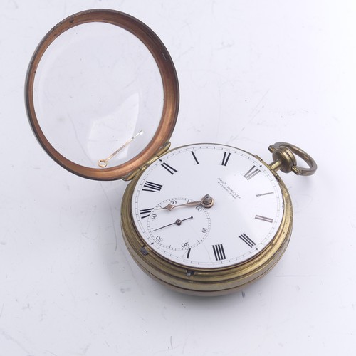 An early 19thC gilt metal Pocket Watch, the fusee movement signed for Robert Roskell, Liverpool, No. 33891, signed dial with subsidiary seconds, 50mm diameter, running, minute hand loose.