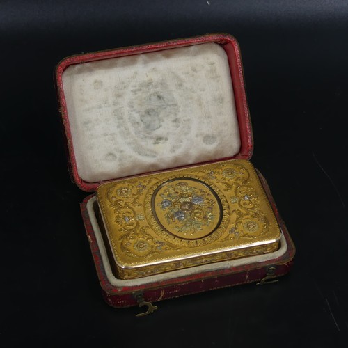 459 - A 19thC German (Hanau) 14ct gold Snuff Box, c.1820, of rounded rectangular form with hinged cover, w... 