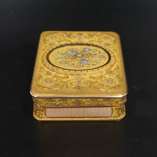 459 - A 19thC German (Hanau) 14ct gold Snuff Box, c.1820, of rounded rectangular form with hinged cover, w... 