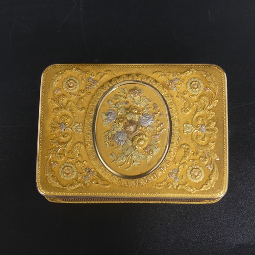 459 - A 19thC German (Hanau) 14ct gold Snuff Box, c.1820, of rounded rectangular form with hinged cover, w... 