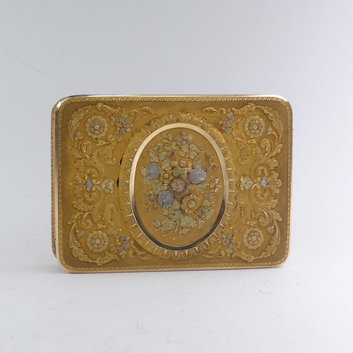 459 - A 19thC German (Hanau) 14ct gold Snuff Box, c.1820, of rounded rectangular form with hinged cover, w... 